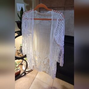 White Lace Striped Cardigan